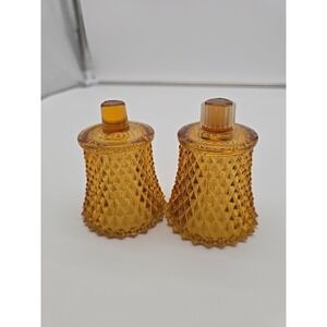 Vintage Homco Amber Glass Votive Candle Holders Peg Insert Diamond Point